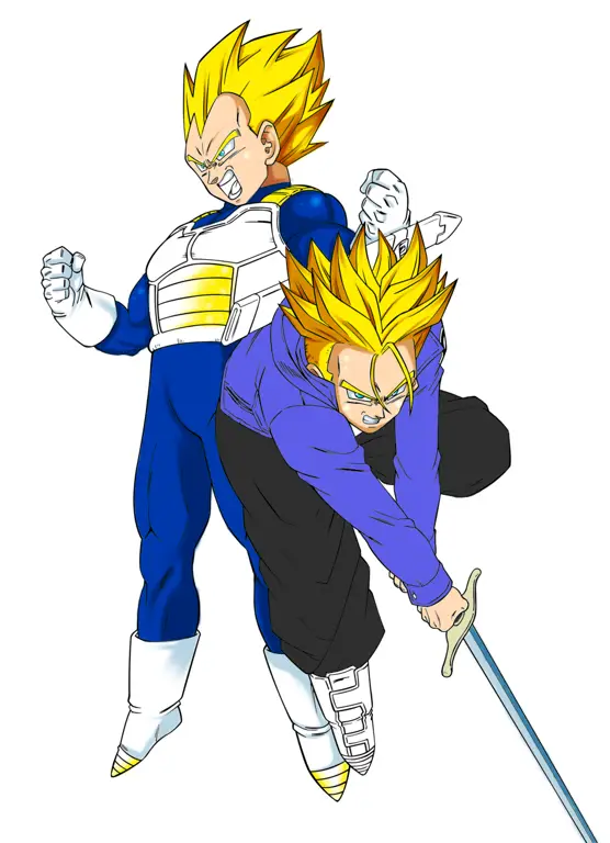 Latihan keras Vegeta dan Trunks Vegeta dan Trunks berlatih bersama