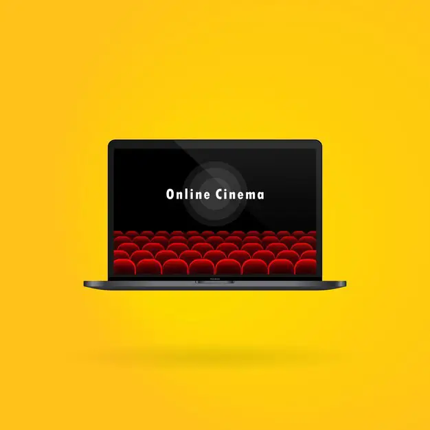 Menikmati film di laptop Seseorang menonton film di laptop