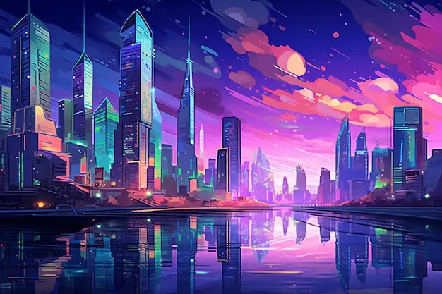Suasana kota malam dalam anime Pemandangan kota malam hari dalam anime